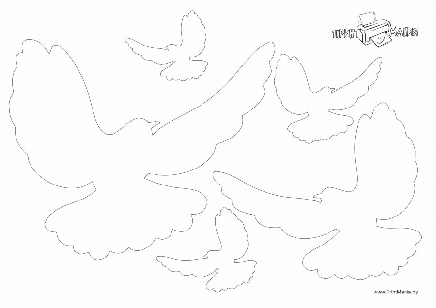 Трафареты летящих голубей на одном листе А4