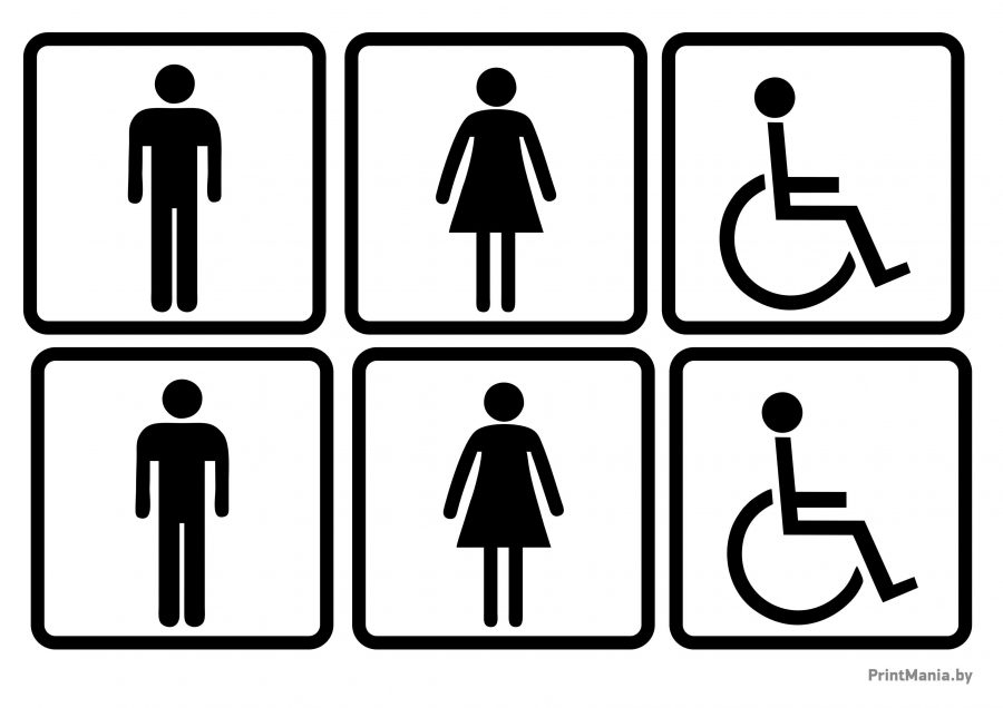 Таблички со значками на туалет: мужской, женский, для инвалидов